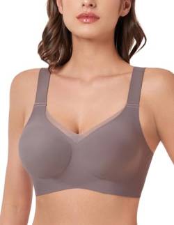 MOEOZLLO Mesh V Ausschnitt BH Damen Ohne Bügel Softschalen Bustier Damen High Elastizität BH Ohne Bügel Mit Zusätzlicher BH-Verlängerung（Grau,XL von MOEOZLLO