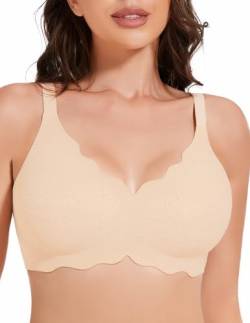 MOEOZLLO Petal Seamless Minimiser BH Damen Ohne Bügel V-Ausschnitt Bralette Damen BHS Ultra Comfort Schlaf BH Mit ZusäTzlicher BH-VerläNgerung（Beige,M von MOEOZLLO