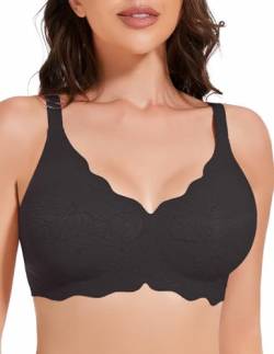 MOEOZLLO Petal Seamless Minimiser BH Damen Ohne Bügel V-Ausschnitt Bralette Damen BHS Ultra Comfort Schlaf BH Mit ZusäTzlicher BH-VerläNgerung（Dunkel Grau,L von MOEOZLLO