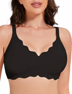 MOEOZLLO Petal Seamless Minimiser BH Damen Ohne Bügel V-Ausschnitt Bralette Damen BHS Ultra Comfort Schlaf BH Mit ZusäTzlicher BH-VerläNgerung（Pures Schwarz,L von MOEOZLLO