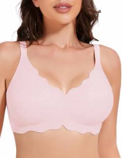 MOEOZLLO Petal Seamless Minimiser BH Damen Ohne Bügel V-Ausschnitt Bralette Damen BHS Ultra Comfort Schlaf BH Mit ZusäTzlicher BH-VerläNgerung（Rosa,L von MOEOZLLO