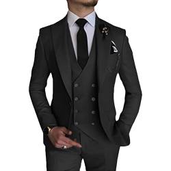 MOGU Herren 3-teiliger Anzug Slim Fit Smoking für Homecoming Hochzeit Abschlussball Blazer Jacke Weste Hose mit Krawatte Set, Schwarz, L von MOGU