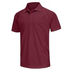 Herren-Golf-Polo-Shirt, kurz- und langärmelig, lässig, einfarbig, stilvoll, trockene Passform, leistungsstarkes Design, mit Kragen, Weinrot, 7X-Groß von MOHEEN