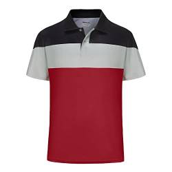 Herren-Polo-Shirts, kurzärmelig, feuchtigkeitsableitend, Performance, trockene Passform, athletische T-Shirts, Outdoor, lässig, Golf-Poloshirt, #12212 Red Gray, L von MOHEEN