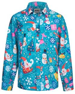 MOHEZ Jungen Weihnacht Freizeit Hemd Langarm X-Mas Christmas Hawaii-Print Shirt Für Kinder, Grüner, 3-4 Jahre von MOHEZ