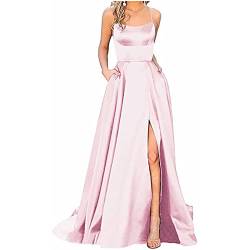 MOKBAY Cocktailkleid Damen Elegant FüR Hochzeit Tunika SpaghettiträGer Bandeau Kleid Jumpsuit äRmelloses Kleider Mit Schlitz Lang Kleid Damen Festkleider Abschlusskleid Business Kleider Rosa2 S 3222 von MOKBAY