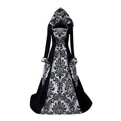 MOKBAY Langarm Damen Kleid Mit Kapuze Gothic Halloween BöSe KöNigin Kostüm Mittelalter Kleidung Damen Vintage Royal Retro Halloween Kostüm Woman Cosplay Geisterbraut Weiß 3XL von MOKBAY