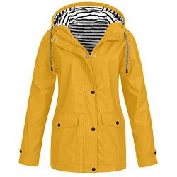 MOKBAY Langarm Regenmantel Damen Regenschutz Regenjacke Damen Festival Kapuzenjacke Herbst Winter Waterproof Wanderjacke Damen Wasserdicht Atmungsaktiv Übergangsjacke Trenchcoat(gelb,S) von MOKBAY