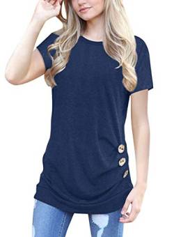 MOLERANI Damen Lässige Kurzarm T-Shirt Bluse Tops mit rundem Hals und Lockerem Tunika-T-Shirt (Marineblau, S) von MOLERANI