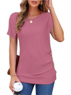 MOLERANI Damen lässige Kurzarm T-Shirt Bluse Tops mit rundem Hals und Lockerem Tunika-T-Shirt (Pink, M) von MOLERANI