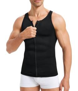 MOLUTAN Herren Body Shaper Tanktop Kompressions-Shirts, ärmellos, schlankmachend, Unterhemd, Gynäkomastie, Shapewear mit Reißverschluss, Schwarz, Medium-Large von MOLUTAN