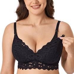 MOMANDA Damen Still BH Spitze Bralette ohne Bügel Gepolstert Schwangerschafts BHS Große Brüste Stillen Schlaf Schwarz 80B von MOMANDA