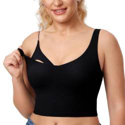 MOMANDA Damen Still Tank Top Sport Tops mit Eingebautem BH Gepolstert Stillen Ärmellose Crop Tops Schwarz S von MOMANDA