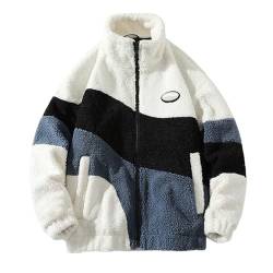 Fleecejacke Herren Winter Warm Sherpa Jacke Patchwork Teddyfleece Jacke Oberbekleidung Teddy Fleece mit Stehkragen Fluffy Shaggy Teddyjacke Winterjacke mit Reißverschluss Verdickt Plüschjacke von MONBKLING