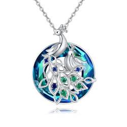 MONGAS Crystal Peacock Halskette 925 Sterling Silber Halskette Peacock Anhänger Halskette Kristallschmuck Geschenke für Frauen Mädchen von MONGAS