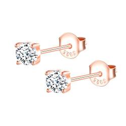 MOOFUN 4MM Zirkonia Ohrstecker Rosegold Damen Ohrringe Stecker 925 Silber Ohrring Erstohrstecker Ohrschmuck für Mama Freundin Mädchen Oma Schwester Frauen Geschenk Geburtstagsgeschenk von MOOFUN