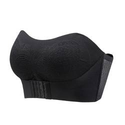 MOONBADI BH rückenfrei Vorderverschluss BH Schwarz Damen Spitze Blumen Bustier Crop Top BH Ohne Bügel Abnehmbare Gepolstert BH Tiefer Ausschnitt Corset Top Unterwäsche Damen BH Push up 100E von MOONBADI