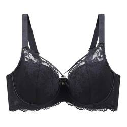 MOONBADI Damen-BHS Schwarz Damen Minimizer BH Vollschalen mit Spitze BH Bügel Push Up BH BH Push up sexy 115C von MOONBADI