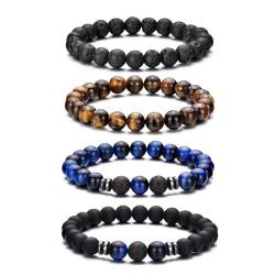 MOROTOLE Herren Armbänder Perlen Tigerauge Schwarz Naturstein Armbänder für Männer Lavastein Armbänder für Männer Frauen Teenager Jungen Geschenke Jahrestag Vatertag Geburtstag Geschenke von MOROTOLE