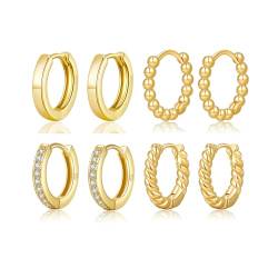 MOROTOLE Ohrringe Silber 925, 4 Paaren Creolen Silber 925 Geeignet für Mehrere Piercings Hypoallergen 18K Vergoldet Ohrringe Damen und Ohrstecker Set Geeignet für Mehrere Ohrlöcher Schmuck Geschenke von MOROTOLE