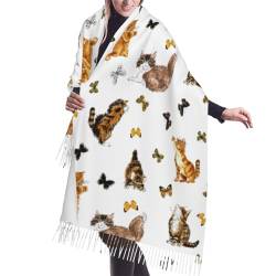 MQGMZ Cartoon Pilze Print Weiche Frauen Kaschmerette Fransen Schal Cape Herbst Und Winter Kaschmir Schal Warm Wrap, Katze Schmetterling, Einheitsgröße von MQGMZ