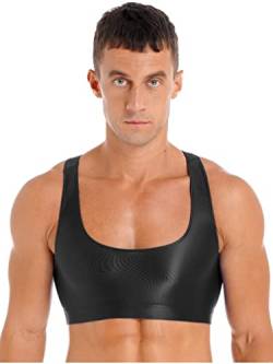 MSemis Herren Sport BH Training Tank Top Männer Glänzende Sissy Bra Reizwäsche Unterwäsche Bikini Erotik Dessous Top Partykleidung Clubwear Schwarz XL von MSemis