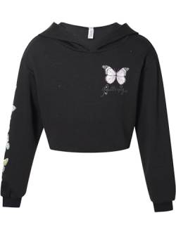 MSemis Mädchen Sweatshirt Langarm Schmetterling Shirt Crop Tops Bauchfrei Oberteile Kinder Hoodie Pullover Pulli Streetwear Gr.98-176 Schwarz 122-128 von MSemis