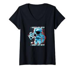 MTV Music Television Glitched Astronaut I Want My MTV T-Shirt mit V-Ausschnitt von MTV