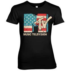 MTV Offizielles Lizenzprodukt Distressed USA-Flag Damen T-Shirt (Schwarz), S von MTV