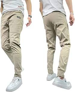 Men's High Stretch Multi-Pockets Skinny Cargo Pants,Casual Slim Fit Work Jogger Pants Trousers with 6 Pockets,Elastic Waist Drawstring Utility Tactical Pants Cargo Sweatpants for Men (35, Khaki) von MUGUOY