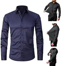 Stretch Anti-Wrinkle Shirt Men,Men's Long Sleeve Cotton Dress Shirts,Solid Slim Fit Casual Social Business Button Up Shirt. (M, Navy Blau) von MUGUOY