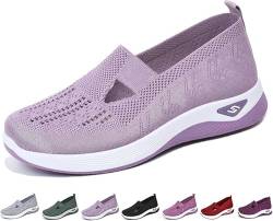 Women's Woven Orthopedic Breathable Soft Sole Shoes, Mesh Up Knit Stretch Slip-on Walking Sneakers with Arch Support (Light Purple, Erwachsene, Damen, 38, Numerisch, EU Schuhgrößensystem, M) von MUGUOY