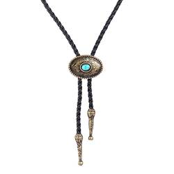 MULBA Bolo Tie Cowboy Krawatten Leder Halsband Halskette Vintage Türkis Anhänger für Frauen, Männer (Bronze) von COOLLA