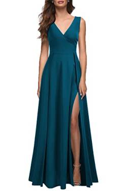 MUSHARE Damen V-Ausschnitt Sexy Split Cocktail Party Maxi Lang Formal Kleid, Blaugrün, XX-Large von MUSHARE