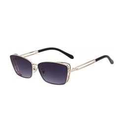 Modische rahmenlose Cat-Eye-Sonnenbrille aus Metall für Damen, hochwertige Sonnenbrille für Herren, leichte Luxus-Sonnenbrille, winddicht, Sonnenschutz, Goldgradation Grau, Einheitsgröße von MUTYNE