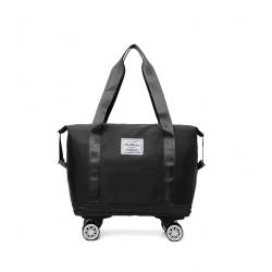 Kleine Reisetasche Mit Rollen Erweiterbare, Abnehmbare RäDer, Weekender Mit Rollen Wasserdicht, VerschleißFest, Faltbare Reisetasche Zum Einkaufen Geeignet,Black von MWSHIYUQING