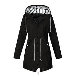 MXETWJEL Regenjacke Damen Wasserdicht Atmungsaktiv üBergangsjacke Winddichter Einfarbig ÜBergrößE Mit Kapuze Regenjacke Wanderjacke Lockerer Leicht Mantel Frauen Trenchcoat von MXETWJEL