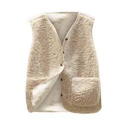 MXETWJEL Teddy Weste Damen Kurz Fleece Winterweste Ärmellos Teddyfleece Jacke Warm Plüsch Fleeceweste Einfabig Winterjacke Autumn Teddyjacke Winter Plüschweste Locker Wintermantel Thermoweste Outwear von MXETWJEL