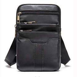 Handy Umhängetasche Herren Leder Schwarz, Weiche Leder Schultertasche Kleine, Geschäft Handy Hülle Messenger Bag Crossbody Schultasche Reise Herrentaschen Handtasche Portemonnaie mit Karabinerhaken von MXFDOKD