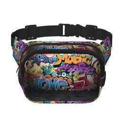 Graffiti Hip Hop Unisex verstellbare Taille Quadrat Doppellagige Hüfttasche für Outdoor-Aktivitäten Reisen Laufen Wandern, Schwarz , Einheitsgröße von MYGANN