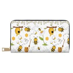 MYGANN Flying Bees Daisy Unisex-Geldbörse aus Mikrofaser-Leder mit Metall-Reißverschluss für Büro, Reisen, Dating-Geschenke, weiß, Einheitsgröße von MYGANN
