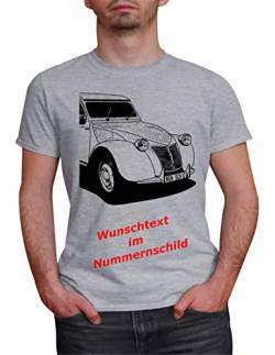 Herren T-Shirt Ente 2CV Motiv mit Wunschtext (Grau, XL) von MYLEZ