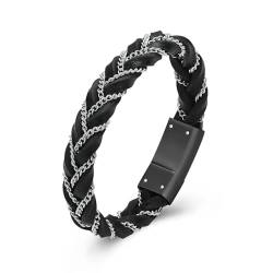 MYPOWER Feuerbestattungsarmband für Asche für Männer und Frauen, Edelstahl, Urnen-Gedenkschmuck, Lederarmband, Armreif, Andenken an die Liebsten, Schwarz, 20 cm von MYPOWER