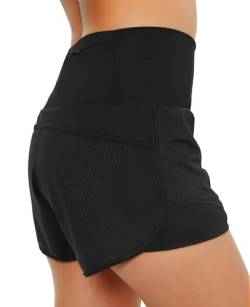 MYSSUCI Damen Badeshorts Schnell Trocknend Badehose Strand Wassersport Schwimmshorts Elastisch Hohe Taille Schwimmhose mit Taschen (Schwarz, M) von MYSSUCI