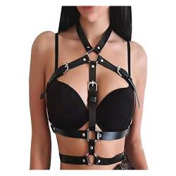 Punk Leder Harness BH Body Chain Sexy Taillenketten Nightclub Prom Body Chains Mode Belly Belts Body für Frauen Schwarz von MYSUNBAR