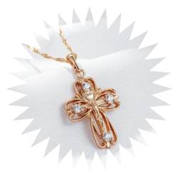 MYVVKIA Halskette Damen Anhänger Kette Halsketten 585 Rosegoldfarbe Kreuz Anhänger Halskette Für Frauen Natürliche Zirkon Zubehör von MYVVKIA