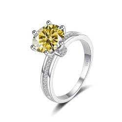 Diamantring 3ct Flower D Farbe VVS1 Moissanit Verlobungsringe for Damen S925 Sterling Silber Diamantring Rundschliff Gelb/Blau/Rosa Moissanit Ehering mit Zertifikat(Yellow,8) von MYXJX