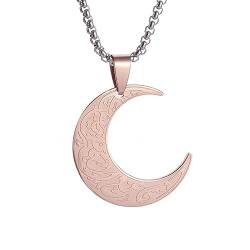 Halskette Arabische religiöse Halskette mit Mond-Anhänger for Frauen, Gott-Messenger, Islam, Muslim, Edelstahlschmuck(Rose Gold) von MYXJX