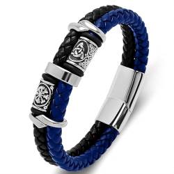MYZTTZR Black blue,165mm, Wikinger Rostfreie Stähle Leder Armband Herren, Zweifarbiger Geflochtener Schmuck mit Magnet Verschluss Armbänder für Frauen von MYZTTZR