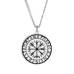 MYZTTZR Rune compass silver, Wikinger Medaille Halskette für Männer Nordisch Punk Weinlese Runen Kompass Amulett Rostfreier Stahl Anhänger Frauenschmuck Geschenk von MYZTTZR